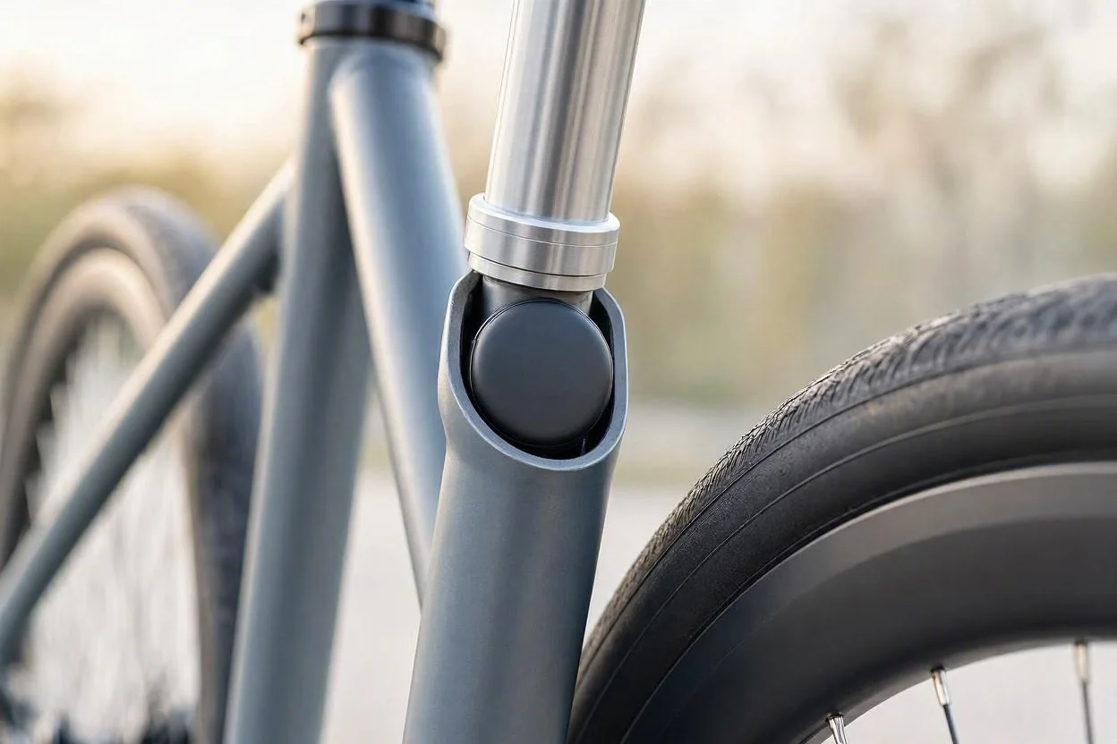 Localizador GPS instalado bajo el sillín de la bicicleta